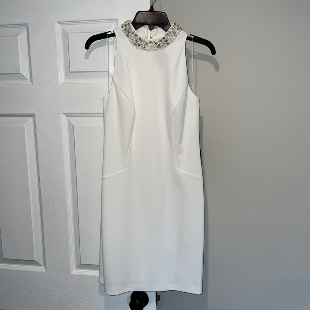 Adrianna Papell Ivory Embellished Crepe Dress